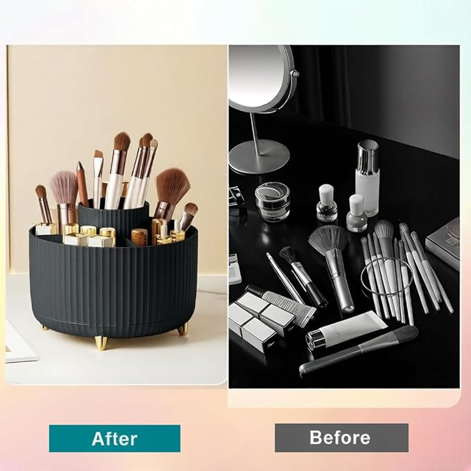 Makeup Brush Holder,360° Rotating Makeup Brush Organizer,5 Slot Make up Brushes Cup for Cosmetics,Large Capacity,For Nail Polish, Art Supply, Bathroom Vanity,Cosmetics Organizer,Black
