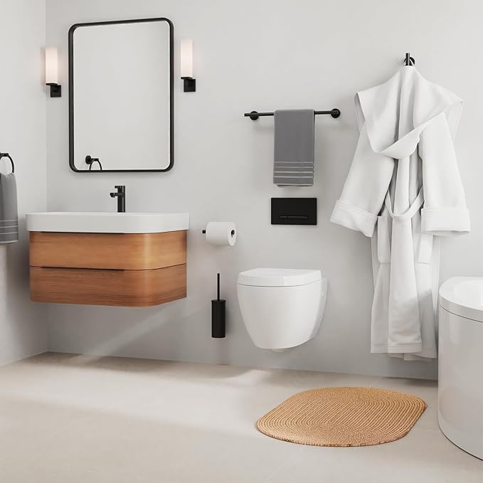 Luxbaro Matte Black Bathroom Hardware Set, Modern 18 Inch Towel Bar Set, Wall Mounted Bathroom Accessories Set, Durable SUS304 Stainless Steel, 4-Piece