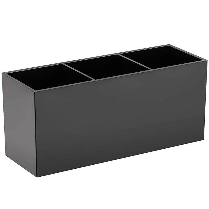 Tbestmax Makeup Brush Holder Organizer Cosmetic Brushes Container Storage 3 Slots - Great for Vanity (Black)