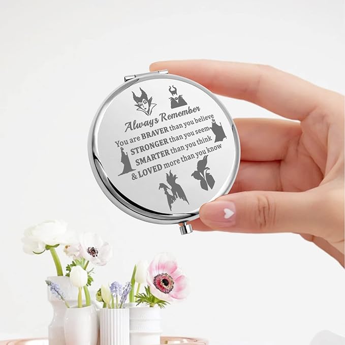 KEYCHIN Evil Queen Pocket Mirror Villain Movie Fans Gifts You are Braver Stronger Smarter Than You Think Compact Mirror for Women Girls Teenagers (Villain Always-S)