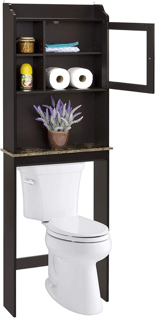 Goujxcy Modern Home Bathroom Shelf Over The Toilet, Bathroom Wood Storage Cabinet Organizer Over Toilet, Space Saver Cabinet Storage Brown