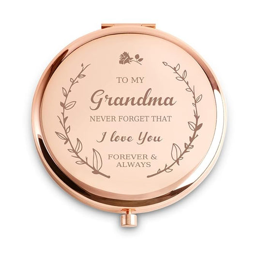 Personalized Gifts for Grandma, Custom Grandma Gifts for Birthday, Engraved Grandmothers Compact Mirror, Mothers Day Basket Stuffers