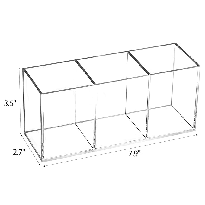 Tbestmax Makeup Brush Holder Organizer Clear Cosmetic Brushes Container Storage 3 Slots - Great for Vanity