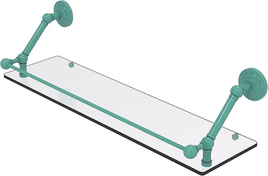 Allied Brass PQN-1-30-GAL-SFG Prestige Que New 30 Inch Floating Glass Shelf with Gallery Rail, Sea Foam Green