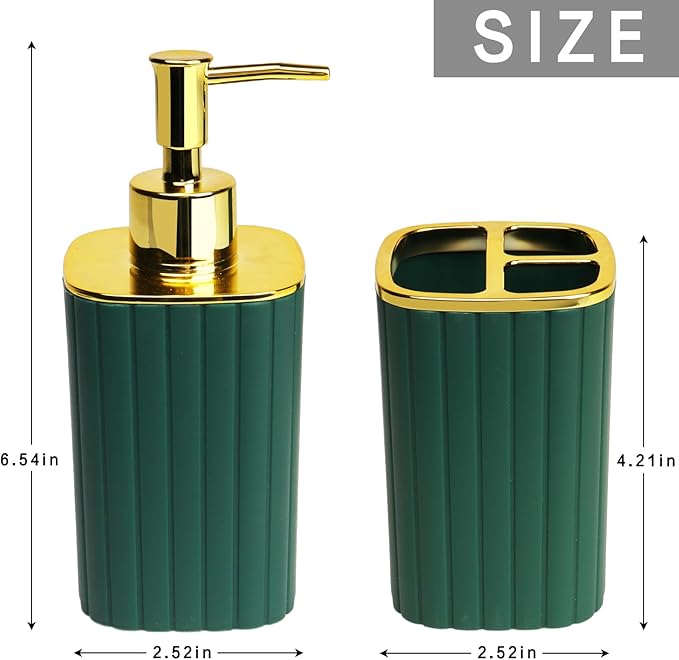 2Pack Bathroom Accessories Set, Forest Green Bathroom Set. Bathroom Toothbrush Holder Set, Includes Dispenser and Toothbrush Holder. Bohemian Bathroom Accessories