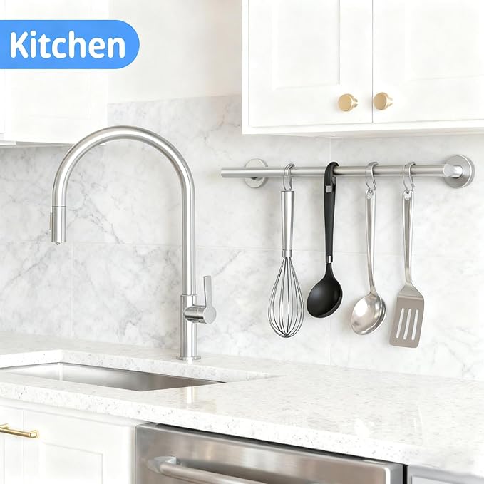 Towel Racks for Bathroom,Adjustable Single Towel Bar(16inch-25.5inch) Sturdy and Rustproof Towel Bar Wall Mounted for Bathroom Kitchen Washroom (C-Silver)