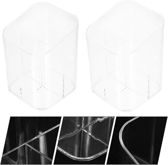 Amosfun 3 Slots Makeup Brush Organizer Acrylic Pencil Pen Holder for Desk Home Office Countertop Supply 2 Pack