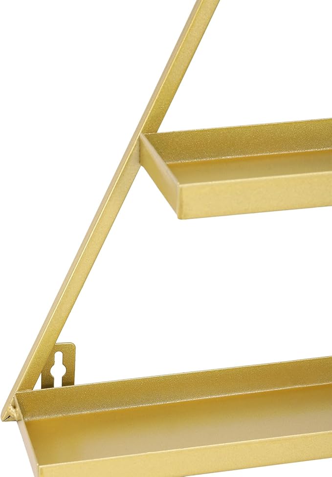 5 Tier Wall-Mounted Metal Nail Polish Display Rack,Simple Triangular Storage Shelves,Essential Oil and Perfume Organizers,Cosmetic Display Cases for Home Spa Nail Salon Shop (Gold)