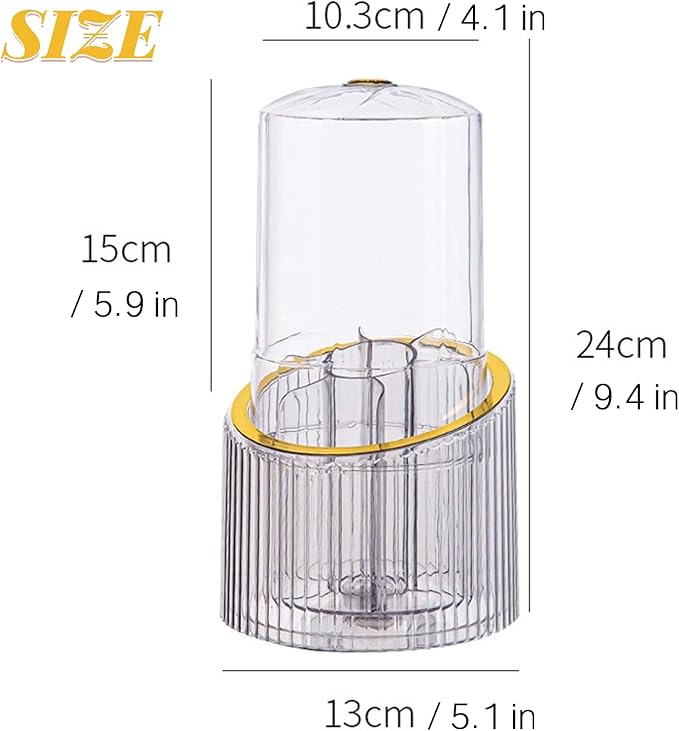 Makeup Brush Organizer, 360° Rotating Makeup Organizer with Lid, Dustproof Cosmetic Brush Holder for Vanity, Cosmetic Storage Box for Desk Bathroom Countertop (Golden)