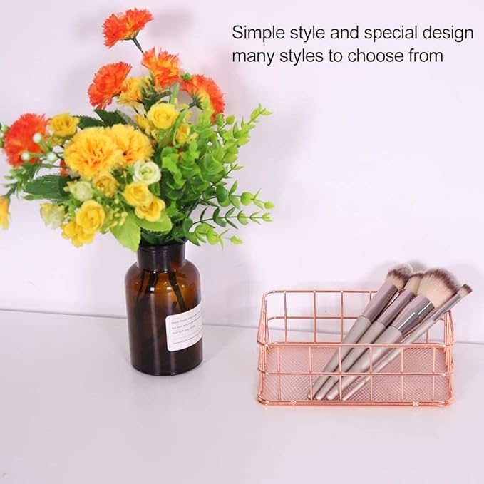 Makeup Storage Basket Organizer, Rose Gold Mesh Cosmetic Storage Holder Shelves for Makeup Brush Pen Holder(C)