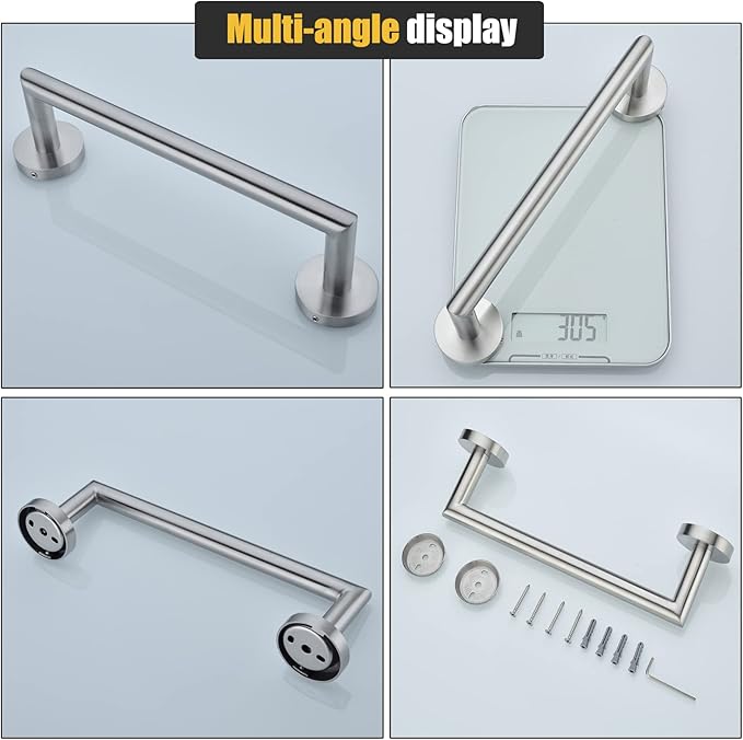 12 Inch Hand Towel Bar Bathroom Towel Holder,Bath Accessories Thicken Stainless Steel Shower Towel Rack,Kitchen Dish Cloth Hanger Wall Mount Brushed Steel,96018-2-12BS.