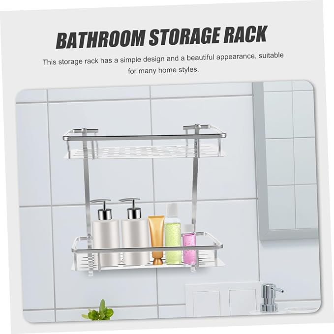 Bathroom Wall-Mounted Storage Rack Double Layer Space Aluminum Toilet Shelf for Organizing Items Bathroom Kitchen Dorm Simple and Practical Design