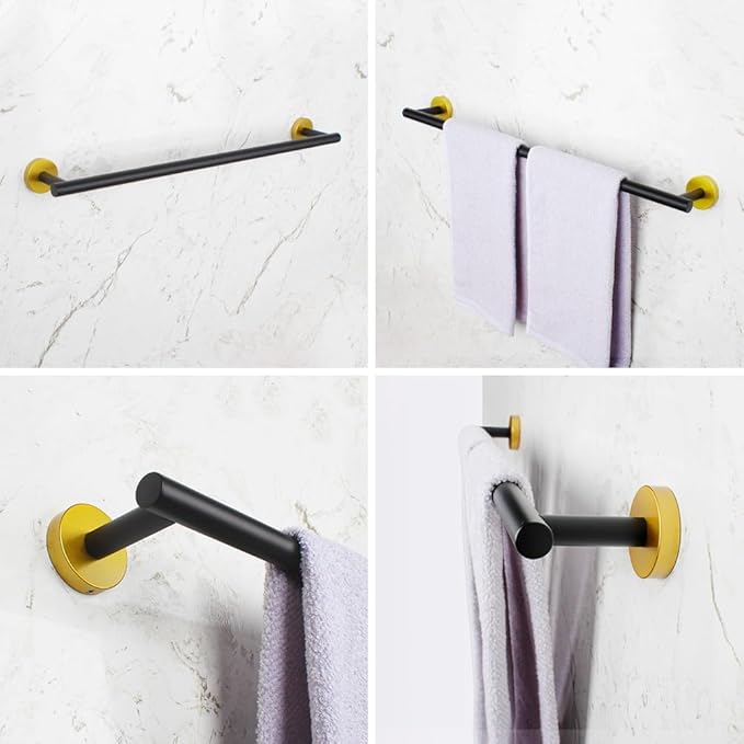 30-Inch Towel Bar Black & Gold Towel Rack Wall Mounted Towel Rail Stainless Steel Towel Rod for Bathroom Modern Style
