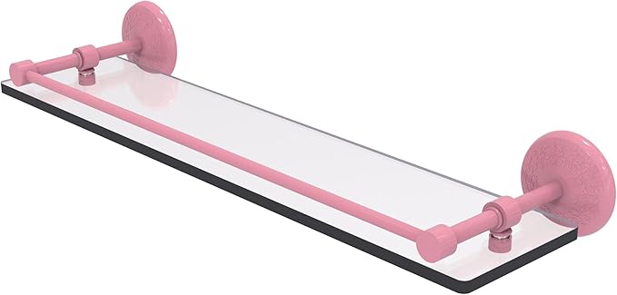 Allied Brass MC-1/22-GAL-PNK Monte Carlo 22 Inch Tempered Glass Shelf with Gallery Rail, Pink