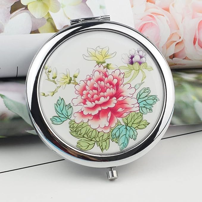 Magnifying Compact Mirror for Purse - 1x/2x Magnification Travel Makeup Mirrors,Small Flower Pocket Mirrors,Handheld 2-Sided Portable Cosmetic Mirror,Compact Mirror for Gift