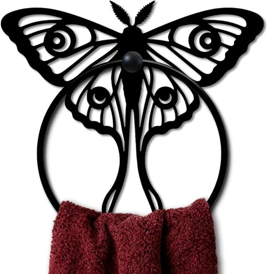 MAYJOYDIY Insects Metal Towel Ring Round Luna Moth Hand Towel Holder Ring Hanger Black Vintage Towels Wall Organizer for Kitchen Bath Home Laundry Room Decors Gifts
