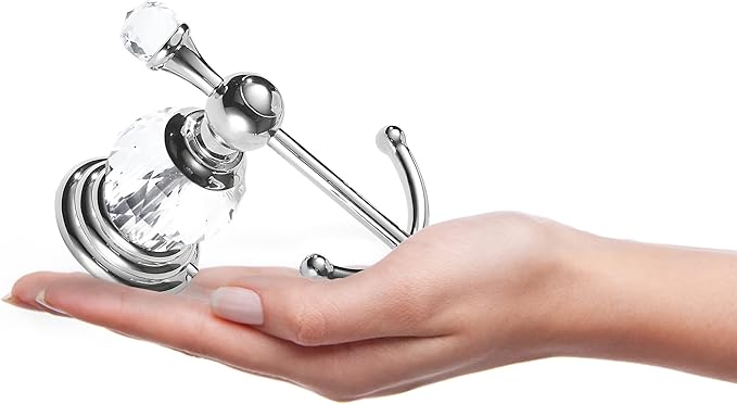 WINCASE Crystal Towel Hook Chrome, Bath Robe Hook, Silver Bathroom Wall Hooks Double for Coats Wall Mounted Modern Style