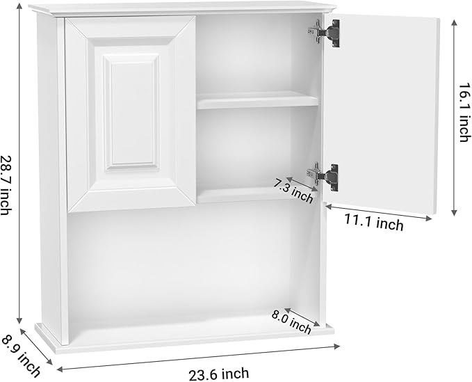 White Bathroom wall Cabinet,Over the Toilet Storage Cabinet,Bathroom and Laundry Wall Mount Storage Medicine Cabinet with Open and Adjustable Shelf,Easy Assembly (Style B-1 PC, White)