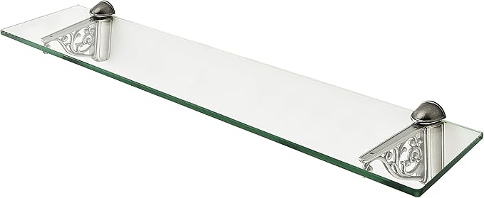 khtumeware 24 Inches Glass Shelves for Bathroom, Antique Silver Floating Glass Shelf Zinc Tempered Glass Bathroom Shelves for Wall Mount Modern