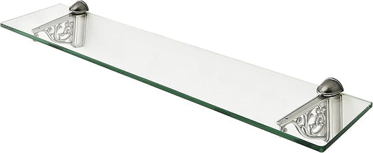 khtumeware 24 Inches Glass Shelves for Bathroom, Antique Silver Floating Glass Shelf Zinc Tempered Glass Bathroom Shelves for Wall Mount Modern