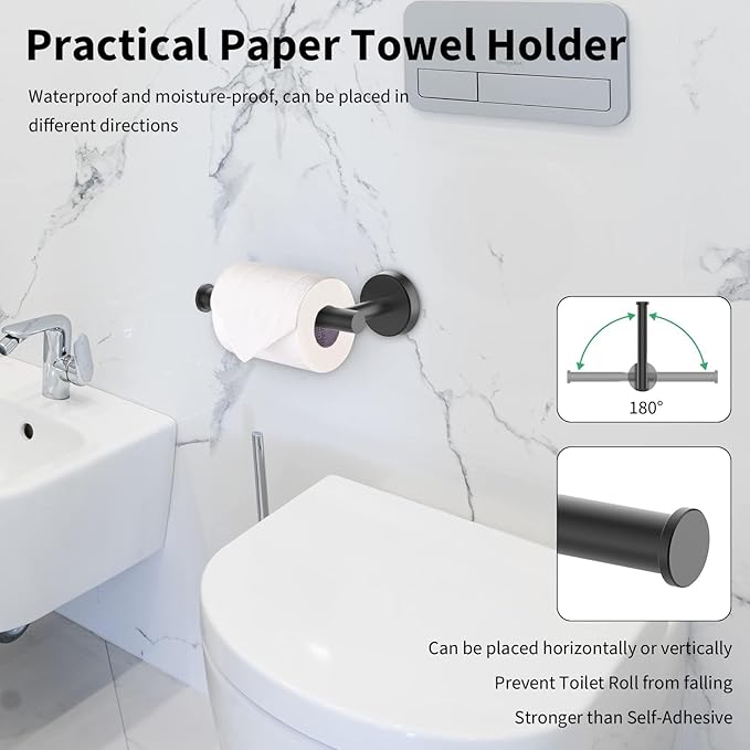 Newfun 10-Pieces Bathroom Hardware Set, Includes 24 Inch Towel Racks for Bathroom Wall Mounted, Toilet Paper Holder, Towel Hooks for Bathrooms, Towel Rings for Bathroom Wall (Matte Black)