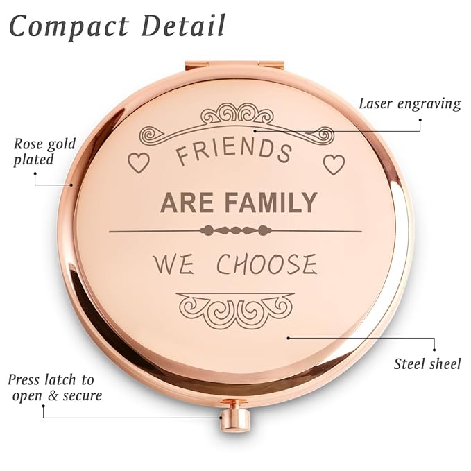 Friendship Gifts for Women Girls, Personalized Gifts for Friends BBF Bestie, Custom Compact Mirror for Birthday, Mothers Day, Graduation, Basket Stuffers