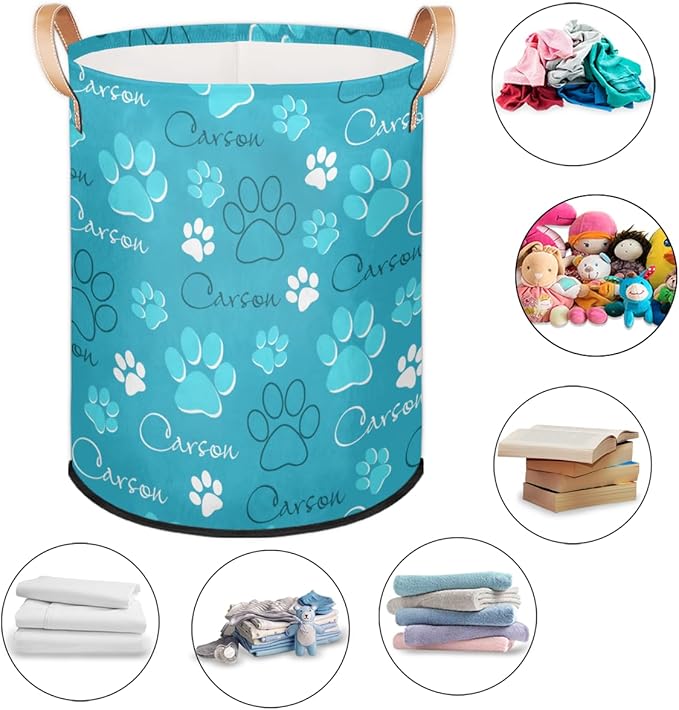 Custom Dog Paw Laundry Hamper, Personalized Laundry Baskets with Handles Dirty Clothes Hamper Storage Basket
