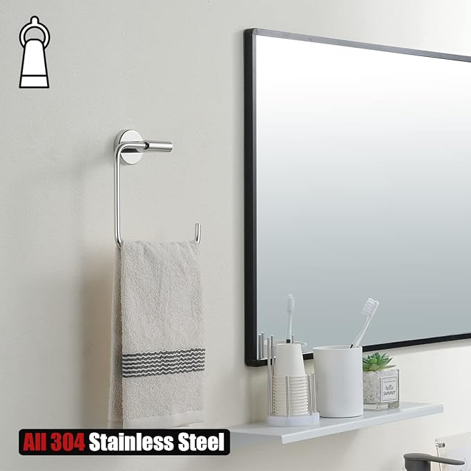 JQK Chrome Towel Ring, Stainless Steel Square Ring Towel Holder for Bathroom, 6 Inch Matte Black Wall Mount, TR140-CH