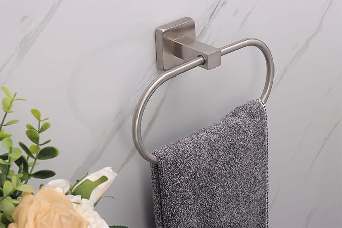 TocTen Towel Ring/Hand Towel Rack - Thicken SUS304 Stainless Steel Bathroom Hand Towel Holder Heavy Duty Unique Oval Hand Towel Hanger Wall Mounted for Bathroom Kitchen Sink (Brushed Nickel)