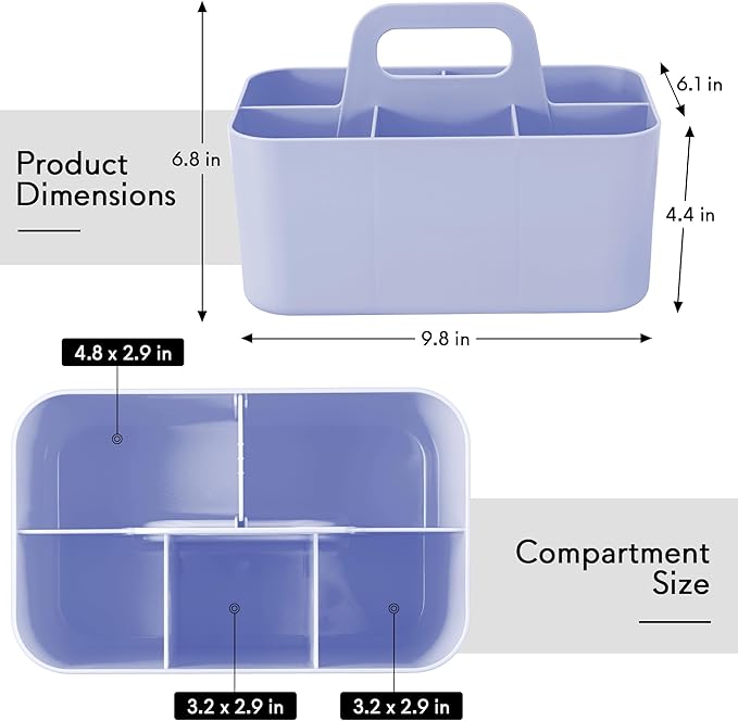 Tiawudi 2 Pack Caddy Organizer with Handle, Portable Plastic Caddy, Storage Organization for Cleaning, Bath, Makeup, Art, Craft, Stationery, Classroom and Office, Tote Organizer