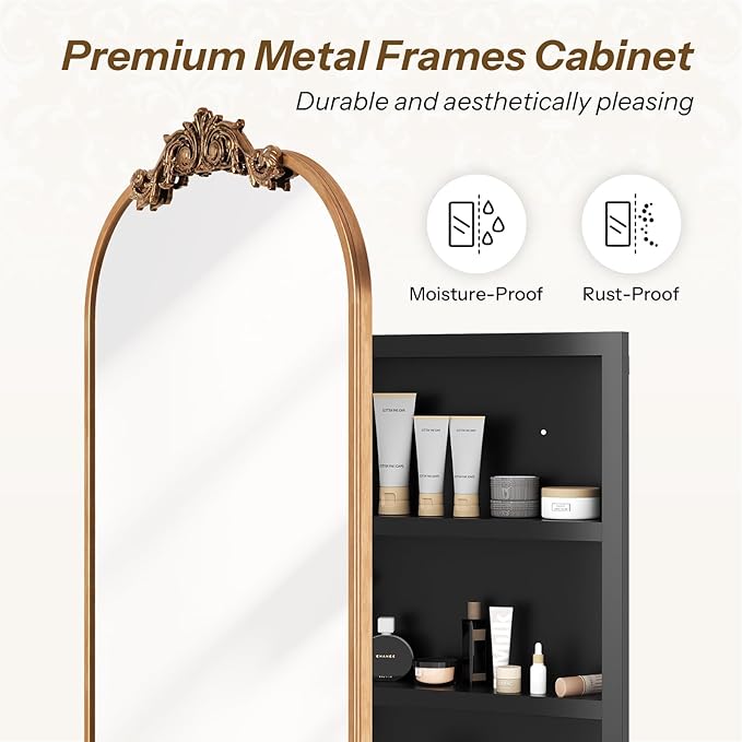 24x35 Inch Bathroom Medicine Cabinet with Mirror, Recessed or Surface Mount, Sturdy, Durable & Easy Installation, Vintage Metal Frame(Gold)