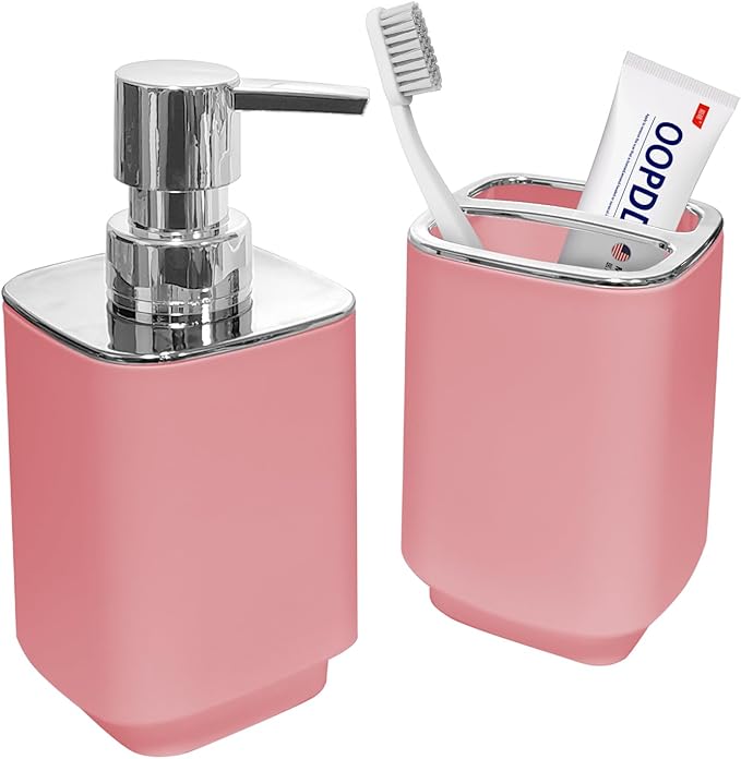 2Pack Light Pink Bathroom Accessories Set, Bohemian Bathroom Sink Set, Contain Soap Dispenser, Toothbrush Holder, Bathroom Toothbrush Holder Set