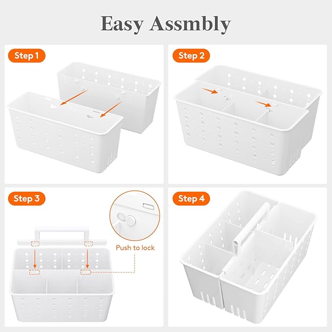 Lifewit Shower Caddy Portable, Cleaning Supplies Caddy Organizer with Handle and Adjustable Dividers, Plastic Shower Basket for Dorm Room Essentials, College, Bathroom, White, 1 Pack