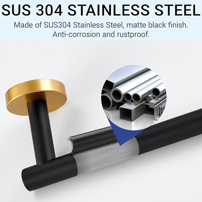 Miyili 23.6-inch Stainless Steel Towel Bar for Bathroom Bath Towel Rack Hanger for Kitchen Wall Mount Black & Gold, A01BG60A