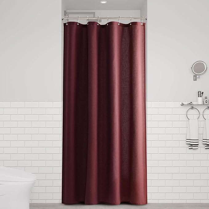 Naturoom Burgundy 48 Inch Shower Curtain - Stall Narrow Half Linen Ultra Thick Fabric Shower Curtain Set with Hooks, Boho Farmhouse Rustic RV Camper Bath Curtains for Bathroom, 48x72