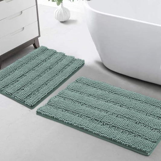 Turquoize Chenille Bathroom Rugs Set Non-Slip Bath Mats for Bathroom Extra Soft Shaggy Bath Mats for Bath Room Floor Indoor Mat for Kitchen/Entryway (20" x 32" and 17" x 24"), Duckeggshell Blue