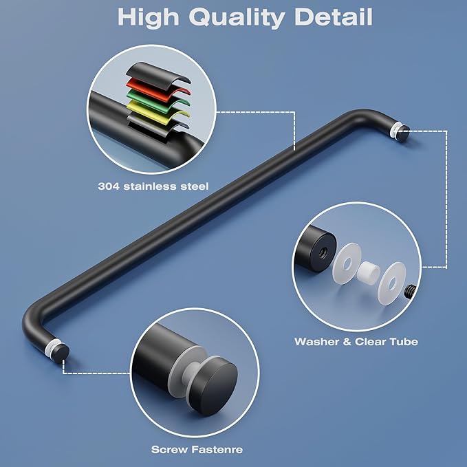 Ranbo Glass Shower Door Towel Bar 22 Inch Stainless Steel Sliding Shower Door Handle Replacement with Matte Black Finish for Commercial and Residential Glass Doors