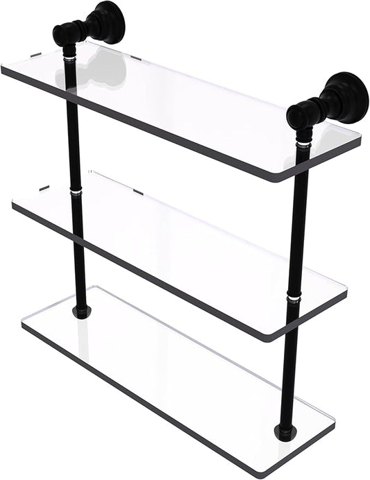 Allied Brass CL-5-16-BKM Carolina Collection 16 Inch Triple Glass Shelf, Matte Black