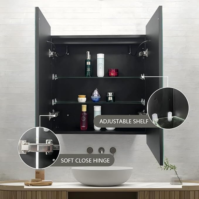 LED Medicine Cabinet with Light,30×32inch,Recess Mirror Cabinet for Bathroom,3 Color,Dimmable,Demister,Detachable Side Plate,Recess Mount or Surface Mount