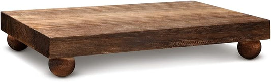 Amyhill Wood Pedestal Stand Kitchen Soap Tray Farmhouse Wooden Riser Stand for Kitchen Bathroom Counter Table Decor Plant Candle Vases Display(Classic,Dark Brown,12 x 7 Inch)