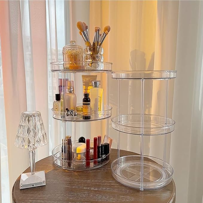 ROWNYEON 360 Rotating Makeup Organizer,3 Tier Skincare Organizers Spinning Organizer Bathroom Counter Organizer Perfume Organizer Kitchen Storage |10.6 Inches | Clear