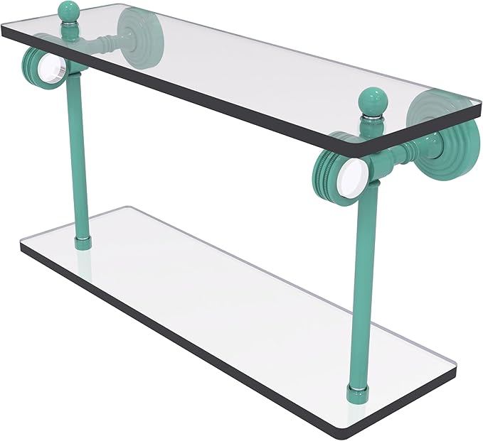Allied Brass PG-2D-16-SFG Pacific Grove Collection 16 Inch Two Tiered Glass Shelf with Dotted Accents, Sea Foam Green