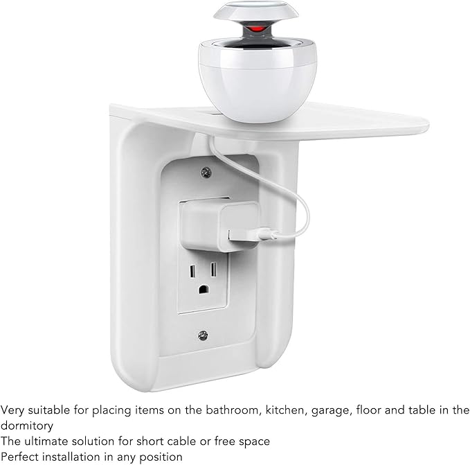 Outlet Shelf Wall Holder, Phone Charging Holder, Wall Shelf Organizer with Built in Cord Storage & Room for Bulky Plugs, Perfect for Bathroom, Kitchen