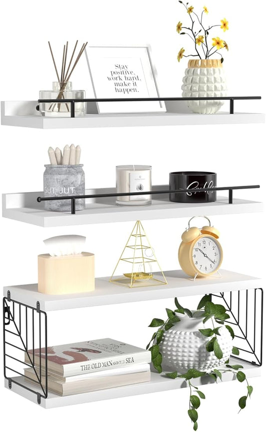 Floating Shelves for Wall, Floating Shelf for Bathroom Set of 3, Floating Shelf for Wall with Toilet Paper Holder for Bathroom, Bedroom, Living Room, Kitchen, Office (White)