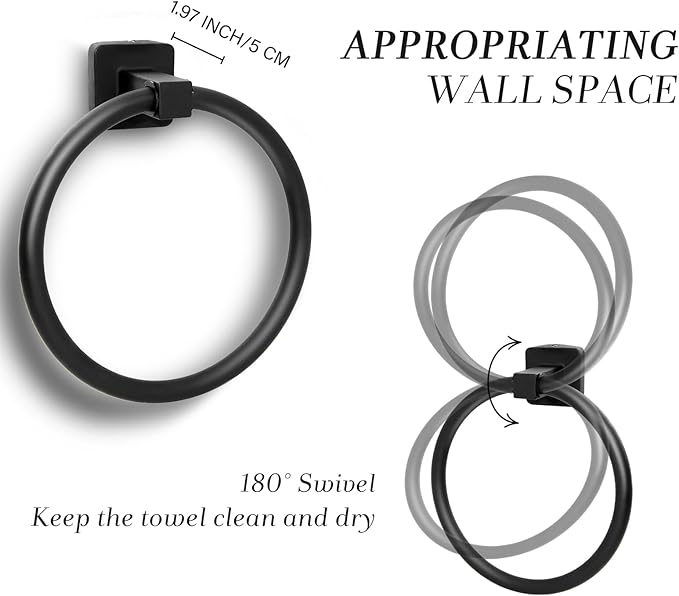 Towel Holder for Bathroom Wall Matte Black Towel Ring Hand Towel Holder Stainless Steel Heavy Duty Towel Hanger for Bath, Kitchen (Black)