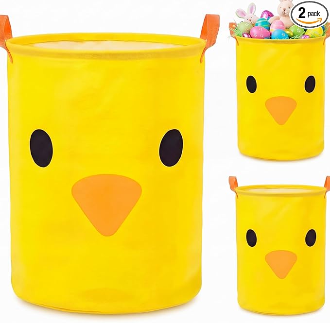 Havawish 2 Pcs Chicken Easter Baskets Large Multipurpose Gift Storage Basket Foldable Organizer with Handles As Laundry Basket Toybox Gift Decor for Bathroom Home Clothes Toys Books