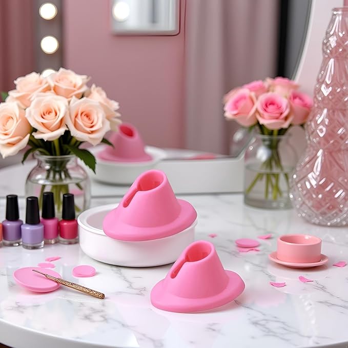2Pcs Pink Nail Polish Bottle Holder Soft Rubber Nail Polish Bottle Holder Anti-Spill Nail Polish Stand Display Manicure Tools Nail Art Polish