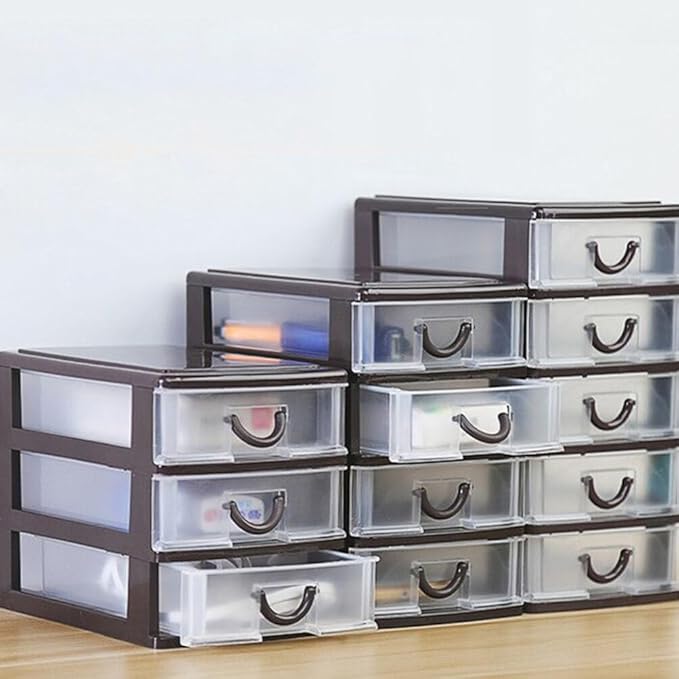 Cabilock 2layer Transparent Plastic Drawer Storage Box for Office and Home Multifunctional Organizer for Cosmetics Office Supplies and Sundries Creative Desktop Holder