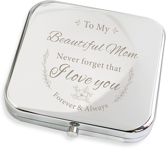 Compact Mirror Gifts for Mom, Silvery Compact Mirror for Mother, Birthday Gifts for Women from Daughter or Son for Mom Birthday, Mothers Day Wedding Anniversary