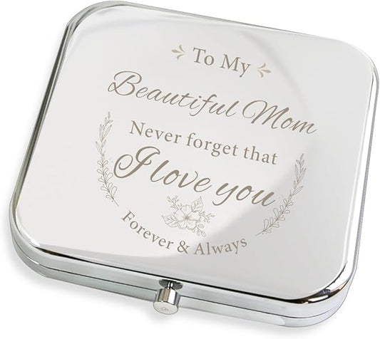 Compact Mirror Gifts for Mom, Silvery Compact Mirror for Mother, Birthday Gifts for Women from Daughter or Son for Mom Birthday, Mothers Day Wedding Anniversary
